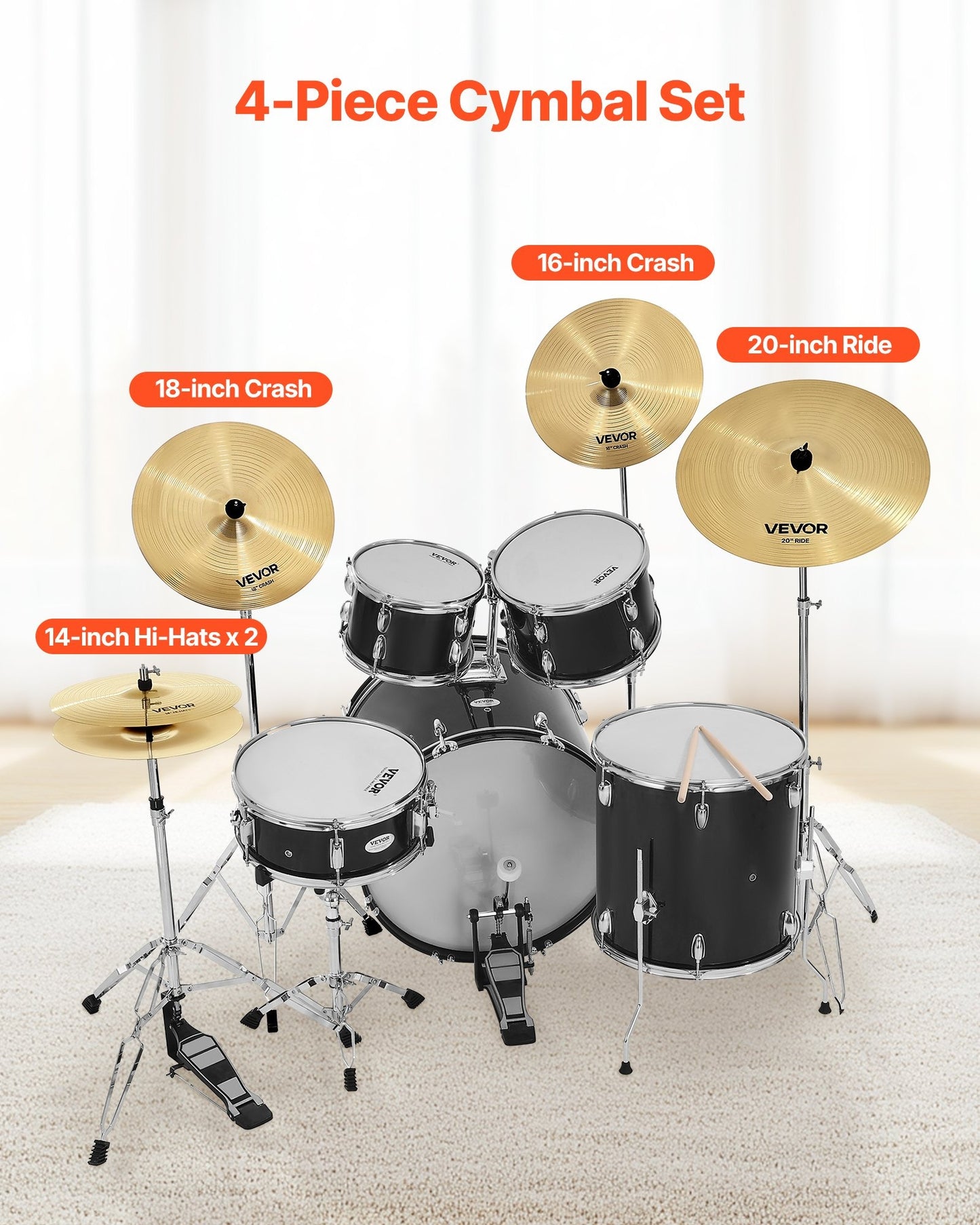 4-Piece Alloy Drum Cymbal Pack