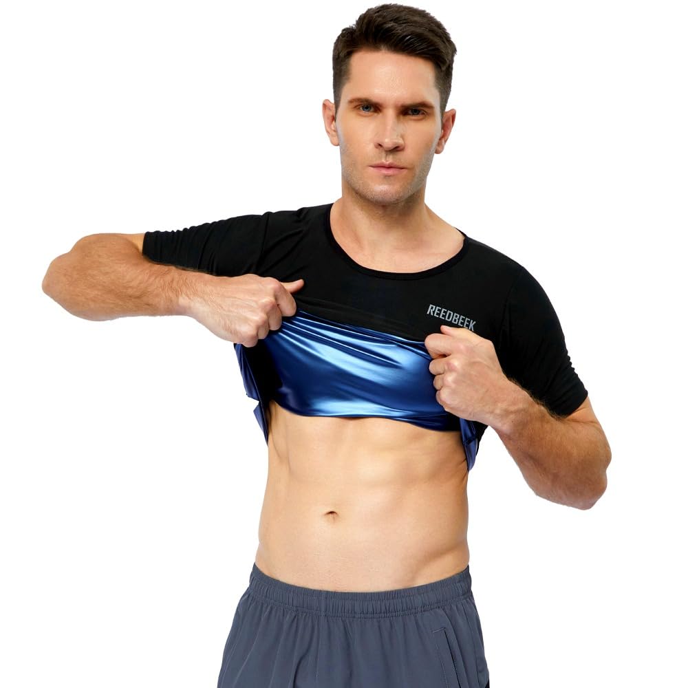 REEDBEEK Sauna Sweat Suit Weight Loss Shapewear Top Weighted Shirt Sauna Vest Workout Exercise Gym Short Sleeves Men Women