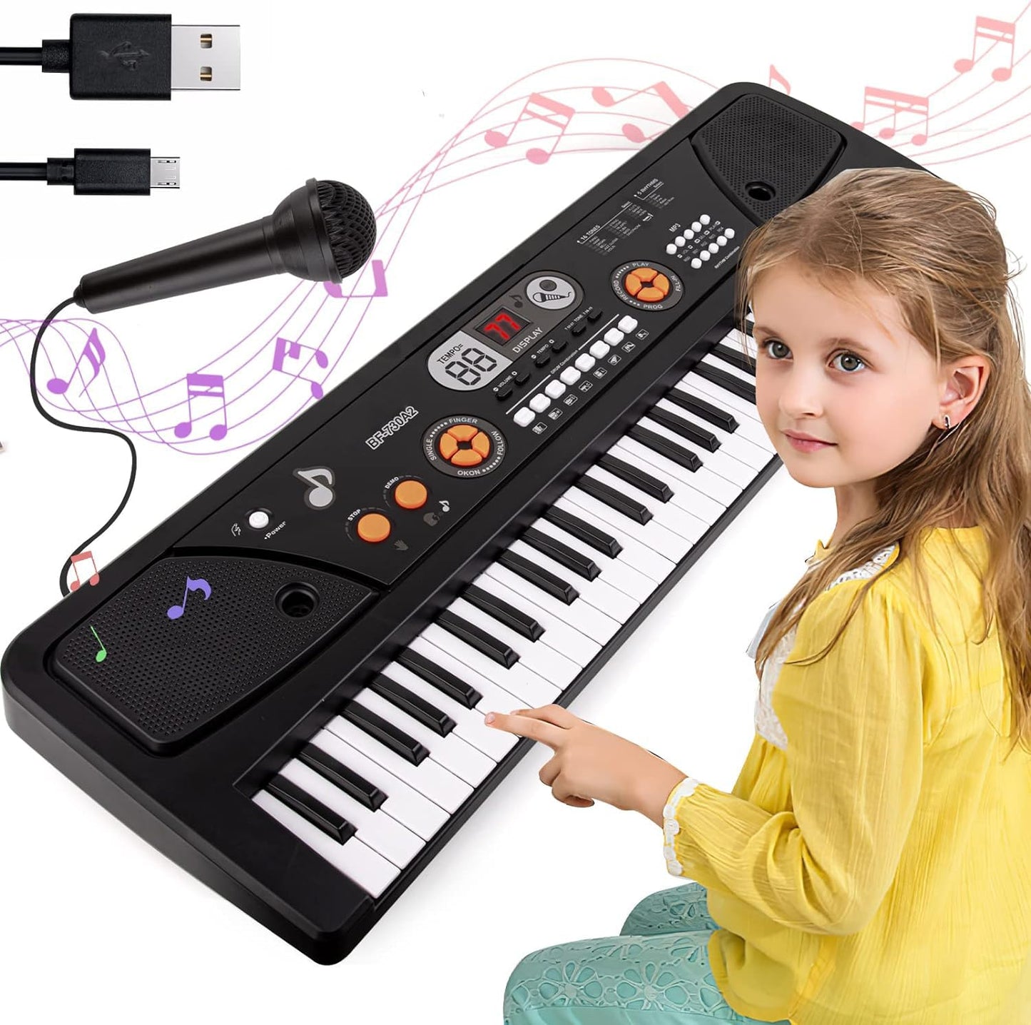 M SANMERSEN Piano for Kids with Microphone Kids Piano Keyboard for Beginners Portable Electronic Keyboard with MP3 Function/ Led Display 61 Keys Musical Piano Toys for Boys Girls Ages 3-12