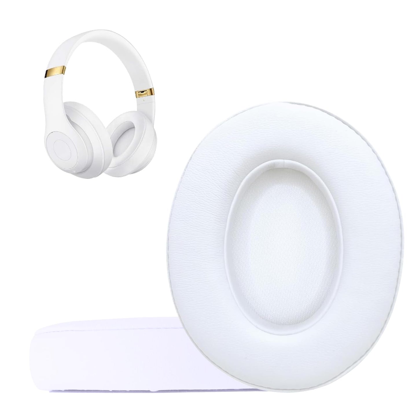 Replacement Ear Pads Cushions for Beats Studio（B0501、B0500），Beats Studio 2 & Studio 3 Wired & Wireless Headphones Earpads with Soft Protein Leather Noise Isolation Memory Foam - White